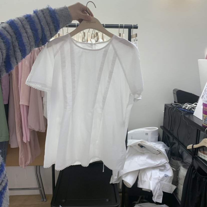 SPAGHETTI韓國直郵女士新品休閑時尚人氣推薦襯衫蕾絲衫褶裥spaghetti襯衫/蕾絲衫