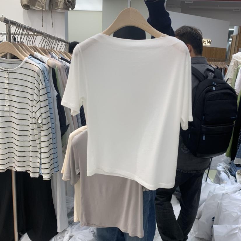 MADEMOISELL東大門實拍韓國女裝新品人氣推薦26夏季T恤船領MADEMOISELLT恤