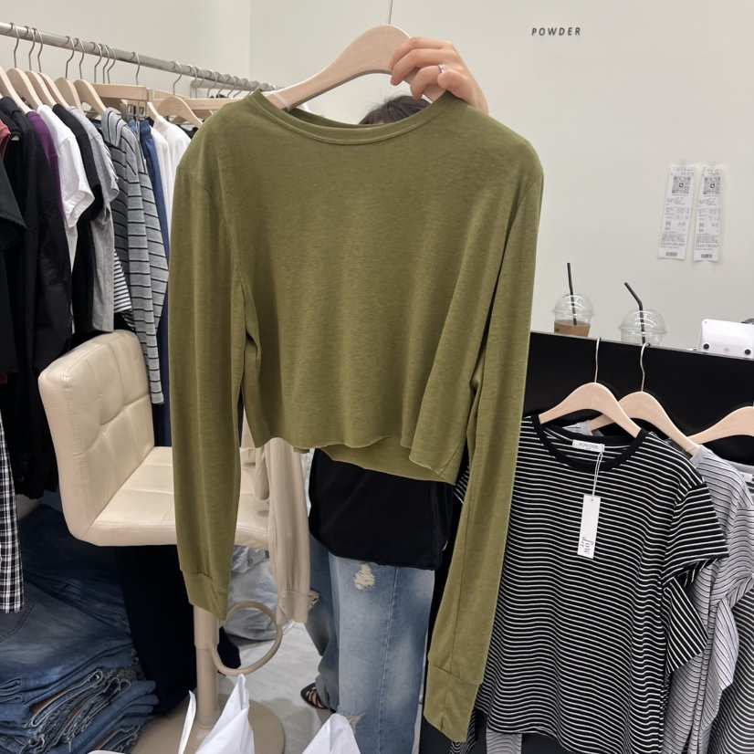 POWDER韓國直郵女裝新品熱賣推薦休閑職業時尚26春夏長袖T恤POWDER長袖T恤