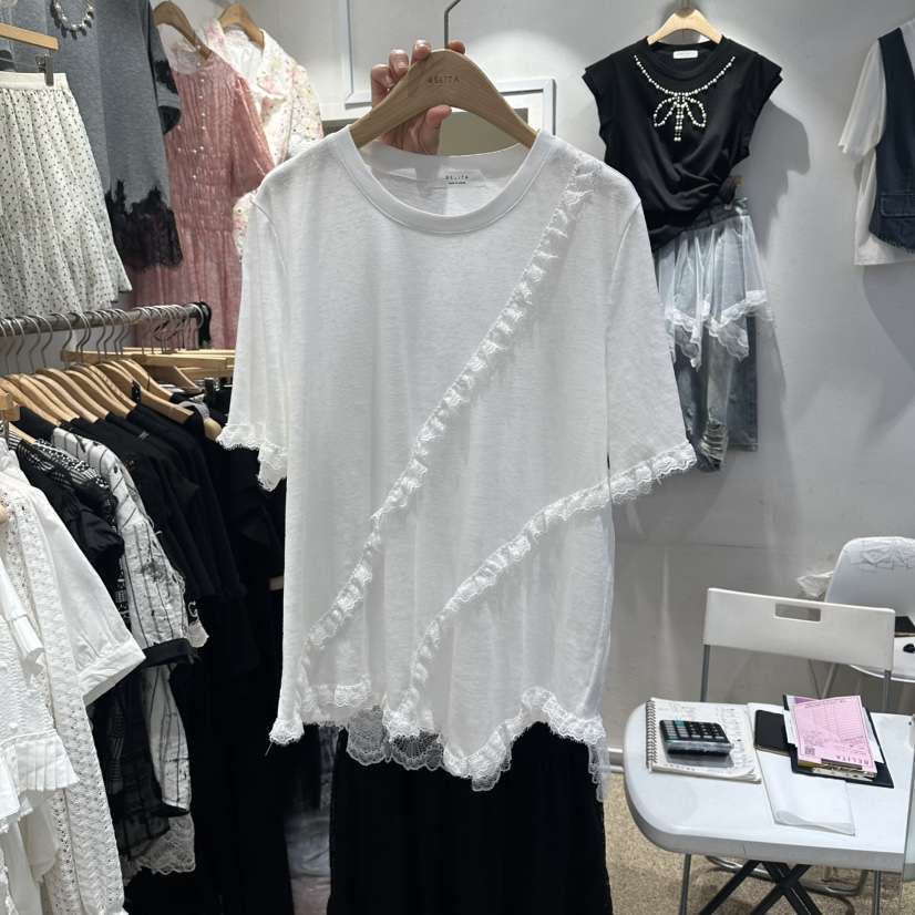BELITA韓國直郵女裝新品熱賣職業人氣推薦時尚26春夏T恤蕾絲BELITAT恤