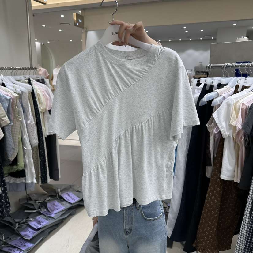 BENE東大門實拍女士新款熱賣職業時尚真品人氣T恤褶皺雙層BENET恤