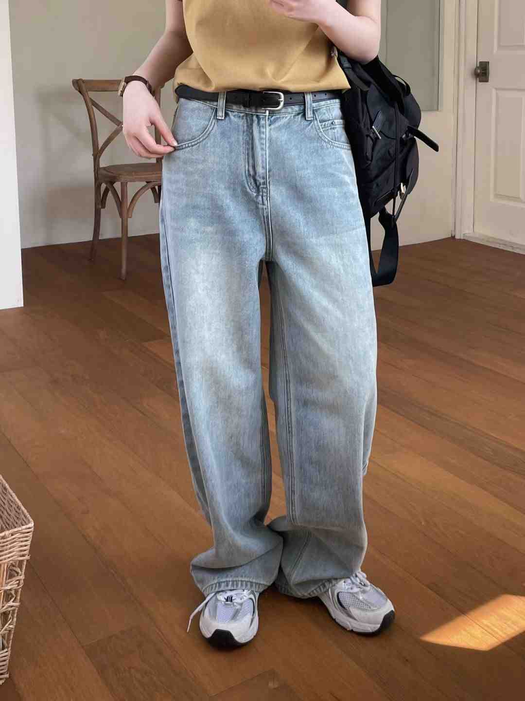 L.REWIND韓國直郵女裝新品26春夏時尚牛仔褲直筒牛仔含腰帶L.REWIND牛仔褲