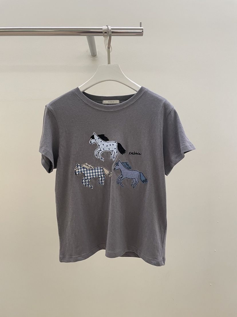 PEBBLE韓國直郵女士新品26夏季26春夏人氣職業休閑T恤刺繡PEBBLET恤