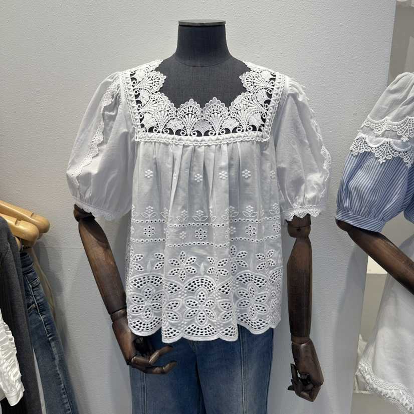 2nd B-S韓國代購女裝新款26春夏職業時尚襯衫蕾絲衫刺繡2nd B-S襯衫/蕾絲衫