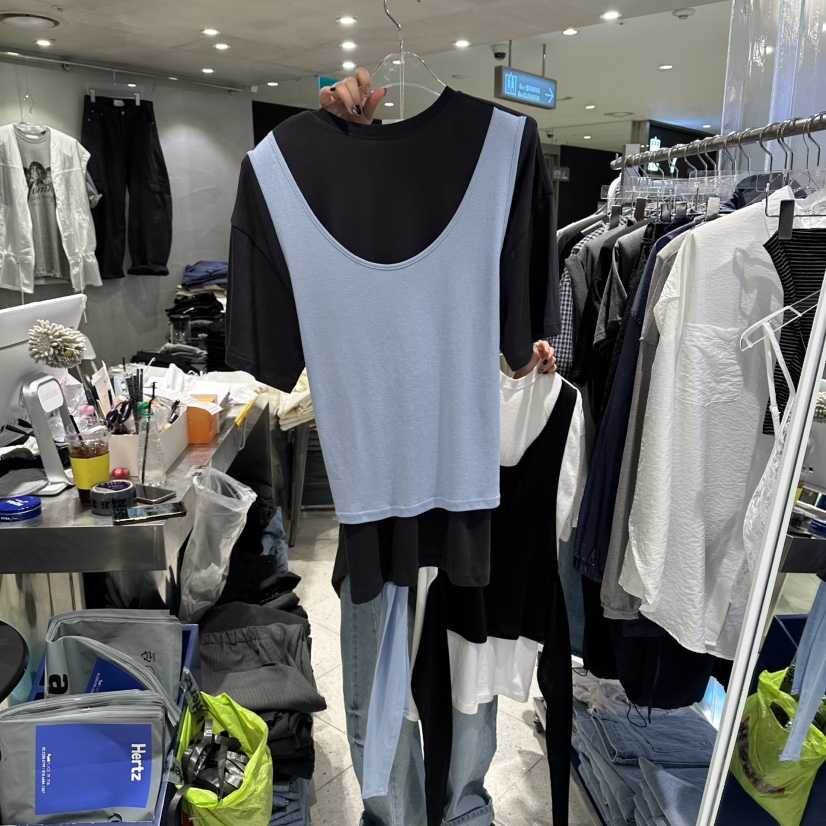 HERTZ-P韓國直郵實拍女裝新款時尚26夏季職業人氣T恤撞色HERTZ-PT恤