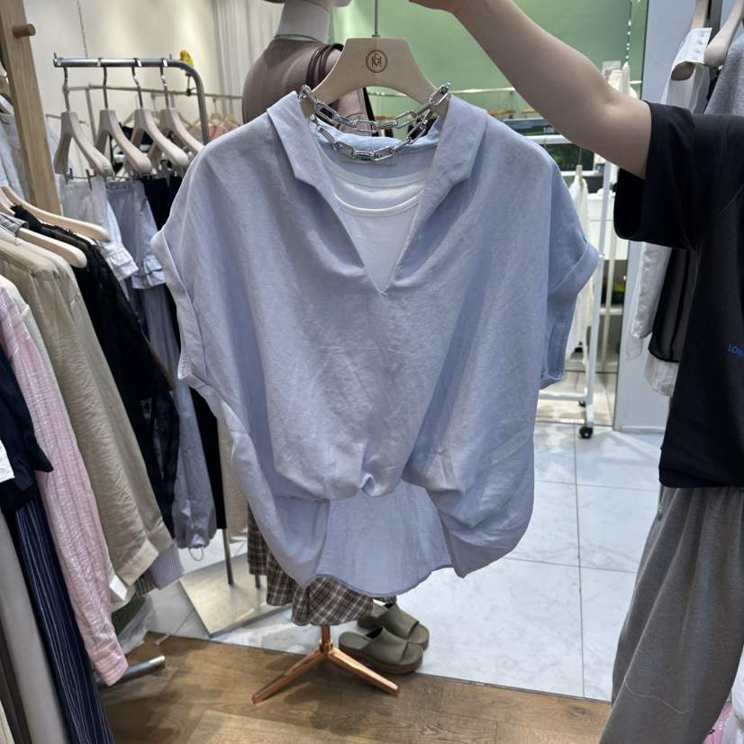 THE MOST-Q韓國直郵實拍女士新款熱賣休閑襯衫蕾絲衫雙層THE MOST襯衫/蕾絲衫