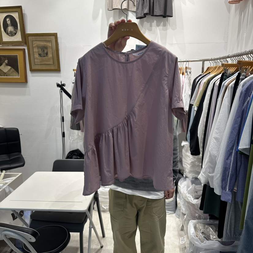 MODS-Q韓國直郵女士新品時尚26夏季休閑熱賣襯衫蕾絲衫褶皺MODS-Q襯衫/蕾絲衫