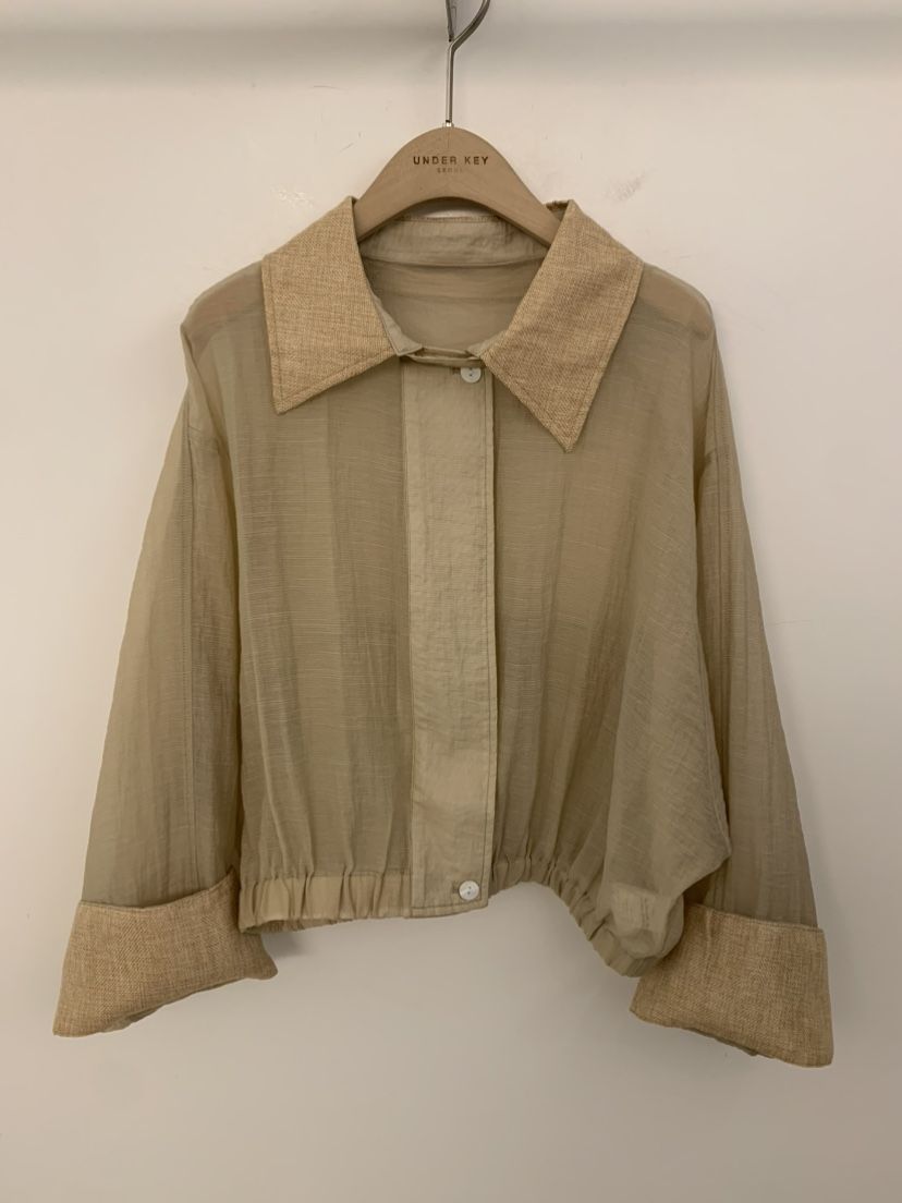 UNDER KEY東大門實拍韓國女裝新款時尚26春夏夾克撞色亞麻UNDER KEY夾克