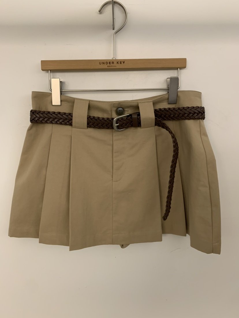 UNDER KEY韓國東大門代購女士新品職業短裙含腰帶棉質褶皺UNDER KEY短裙