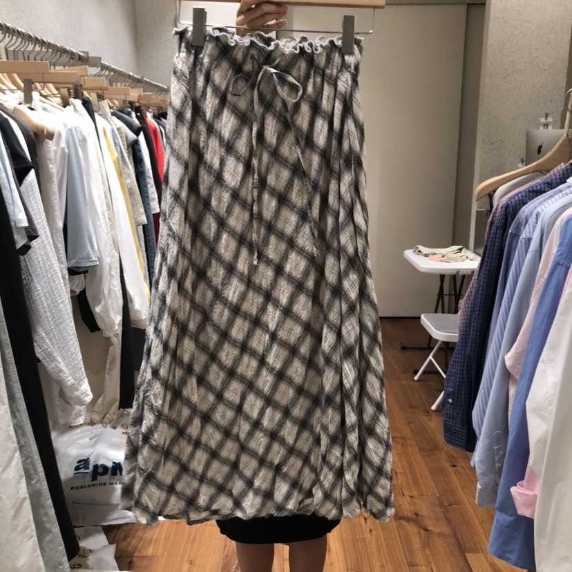 COMELY東大門實拍女士新品休閑26春夏推薦人氣長裙格子褶皺COMELY長裙