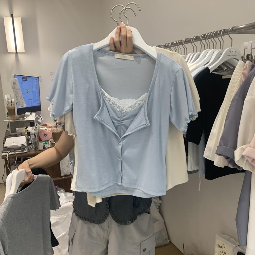 VENIR-a東大門代購女士新款時尚職業人氣26春夏T恤假兩件VENIR-aT恤