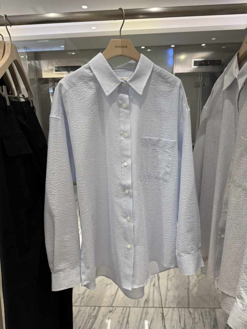 MONIQUE韓國代購女裝新品熱賣時尚休閑襯衫蕾絲衫透明條紋MONIQUE襯衫/蕾絲衫