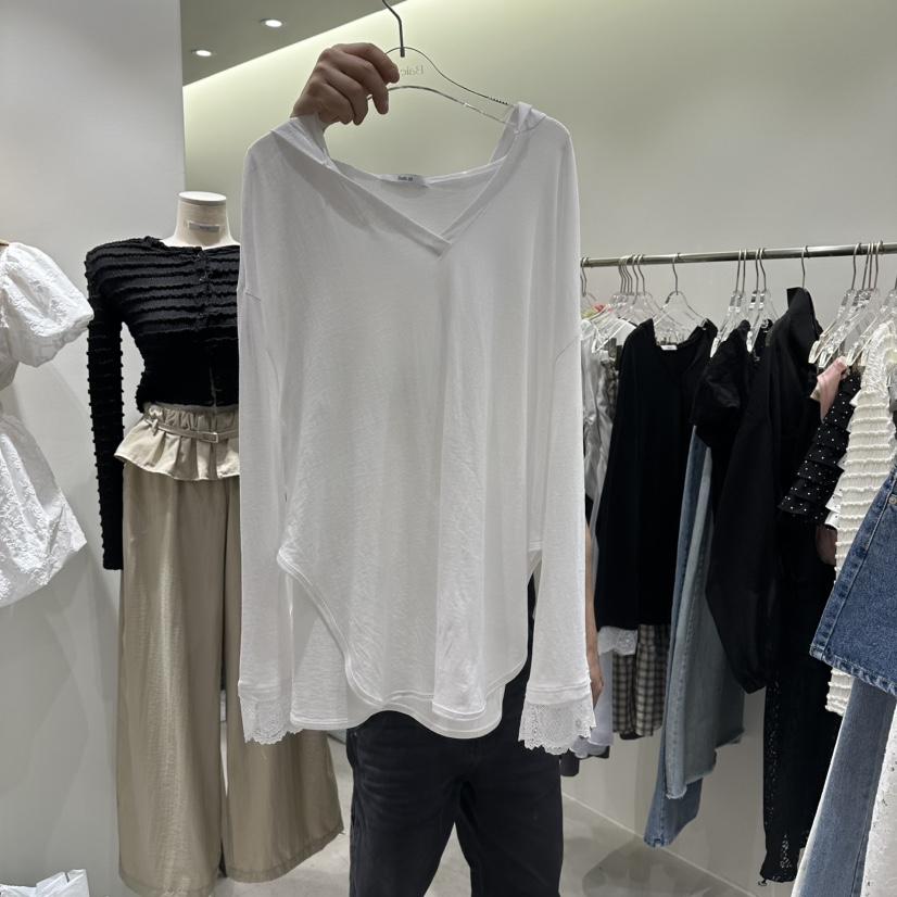BAIE.38韓國代購女士新品人氣真品時尚長袖T恤連帽衫蕾絲BAIE.38長袖T恤
