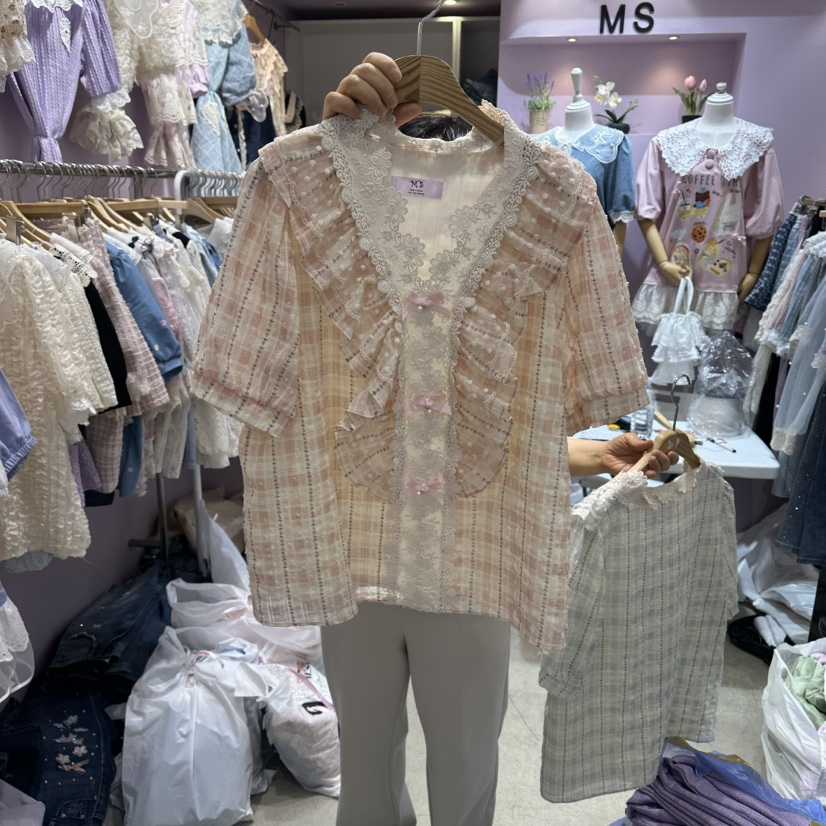 MS韓國直郵女裝新款職業26夏季人氣時尚休閑推薦襯衫蕾絲衫MS襯衫/蕾絲衫