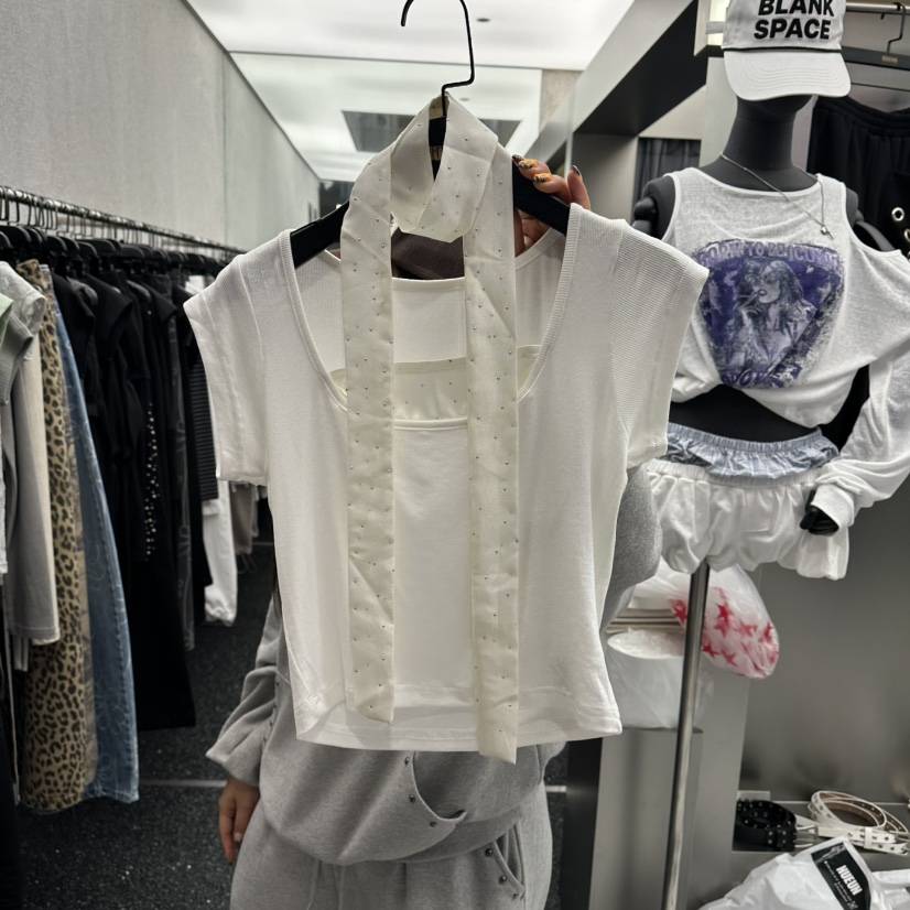 NUEUN東大門實拍韓國女士新品26夏季26春夏人氣T恤圍巾圓點NUEUN/SEEOTT恤