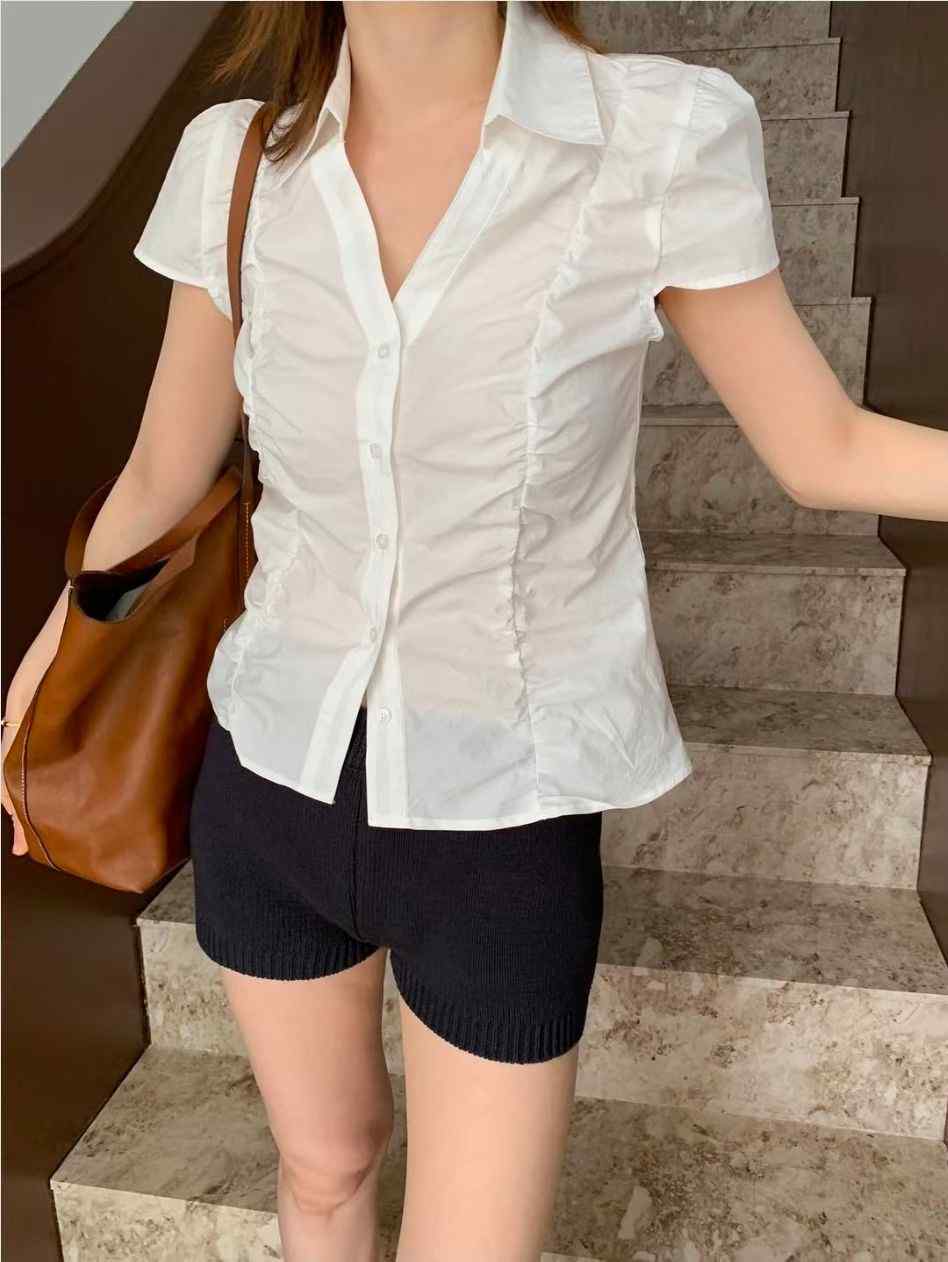 WEARRAW/WELL ROW韓國代購女裝新品26春夏襯衫蕾絲衫褶皺WEARRAW/WELL ROW襯衫/蕾絲衫