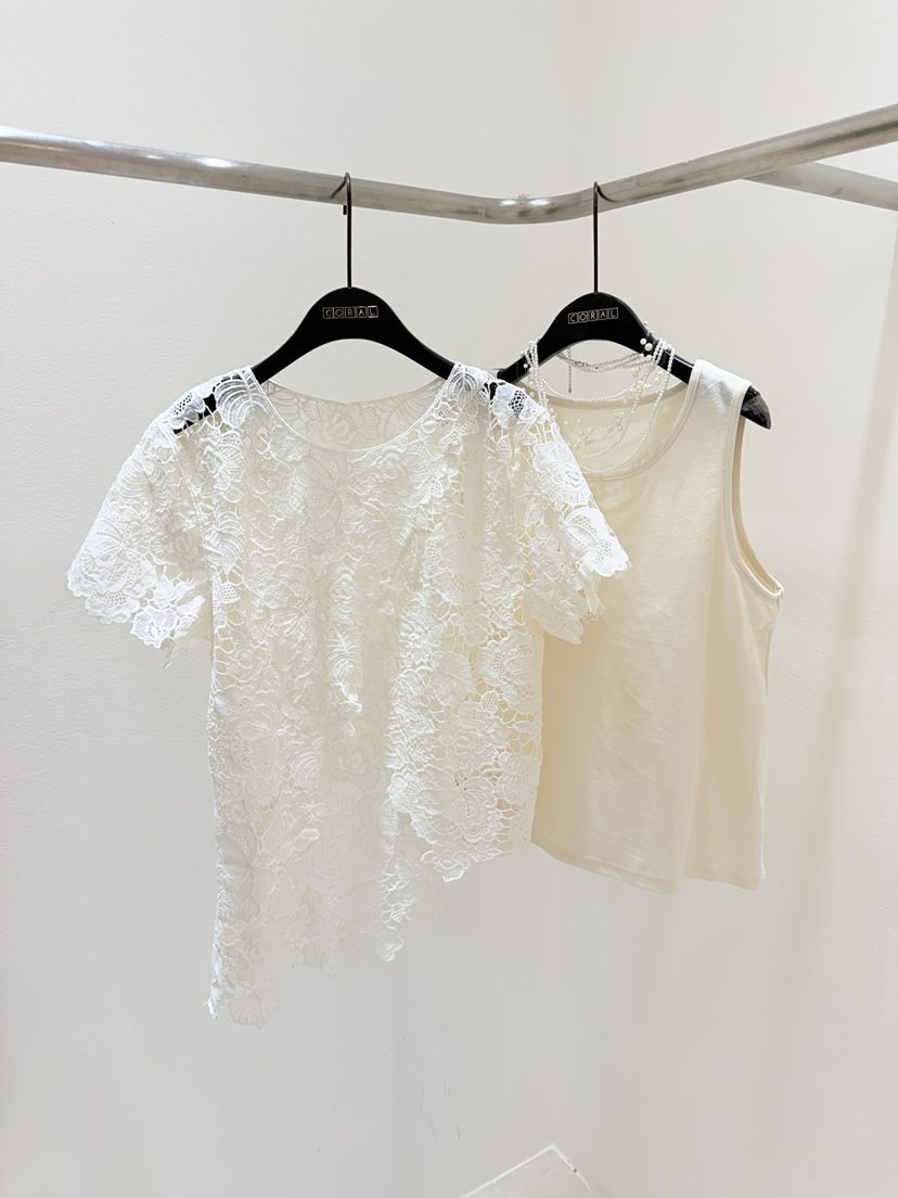 CORAL韓國東大門代購女士新品熱賣休閑時尚套裝不對稱蕾絲CORAL套裝