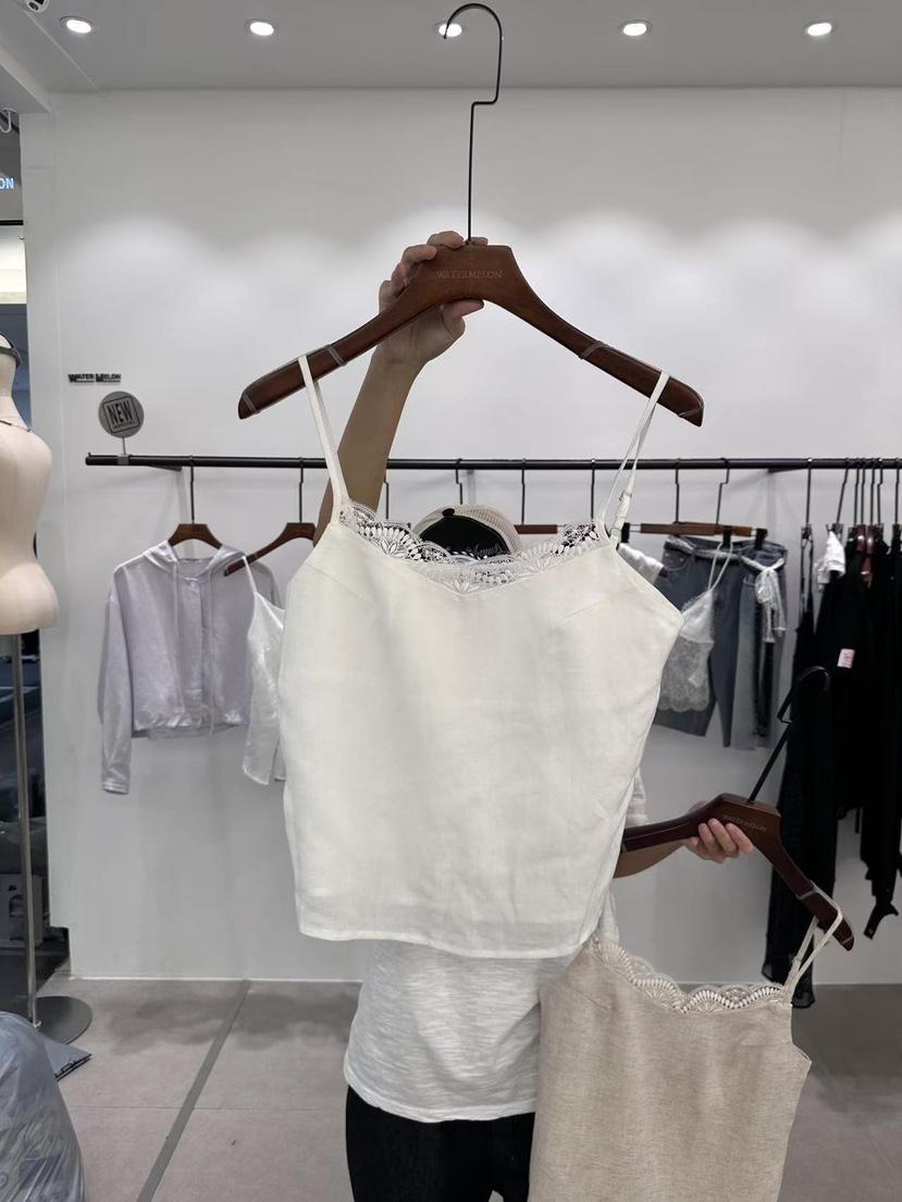 WATERMELON東大門實拍韓國女裝新款職業吊帶背心印花亞麻WATER MELON吊帶/背心