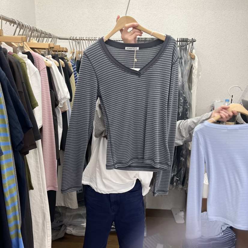 ROMANTICIZE韓國直郵女裝新品熱賣人氣休閑職業長袖T恤條紋ROMANTICIZE長袖T恤