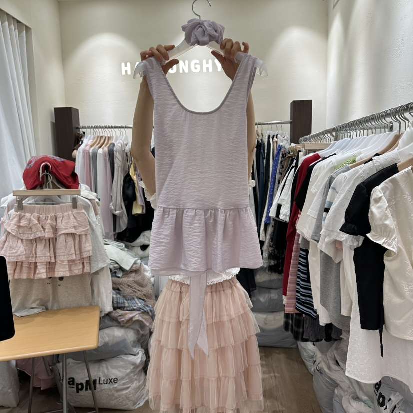 HANSUNGHYUN東大門實拍女裝新款真品吊帶背心含頭飾雪紡緞HANSUNGHYUN吊帶/背心