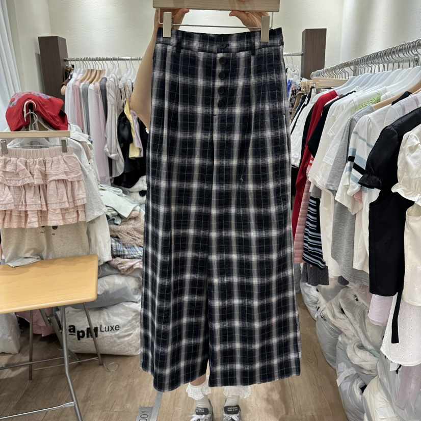 HANSUNGHYUN東大門代購女士新品休閑人氣時尚休閑褲格子紐扣HANSUNGHYUN休閑褲