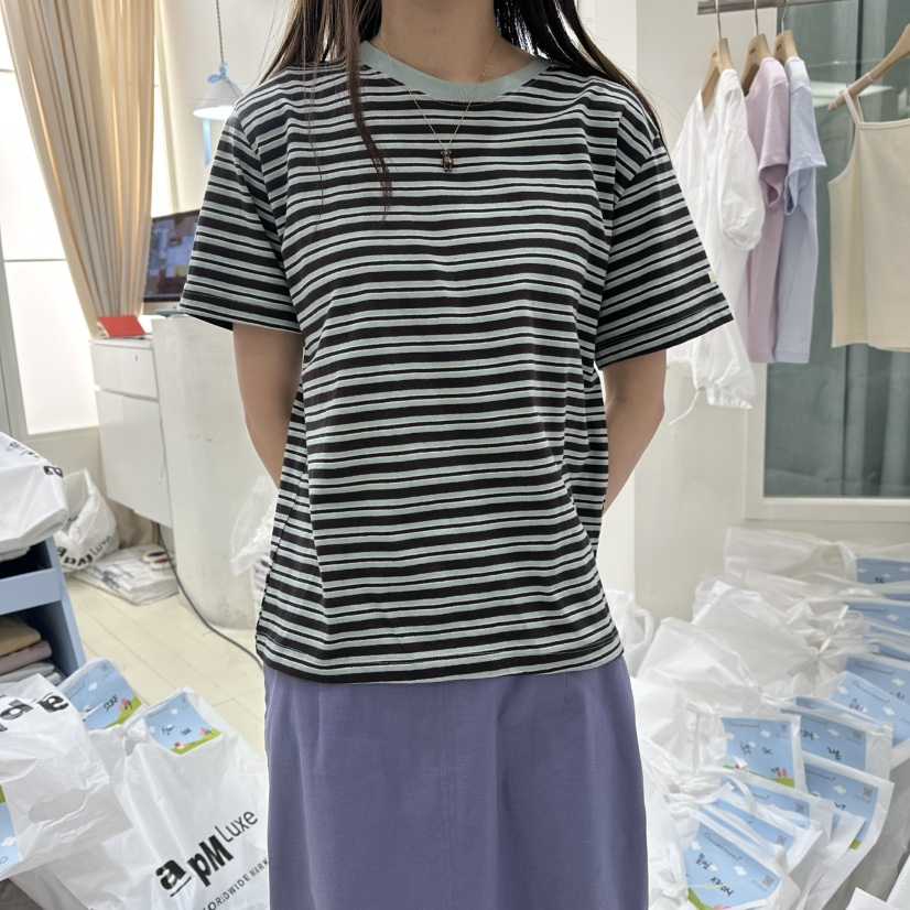 OURMOMENT東大門實拍女裝新款真品人氣休閑熱賣時尚T恤條紋OURMOMENTT恤