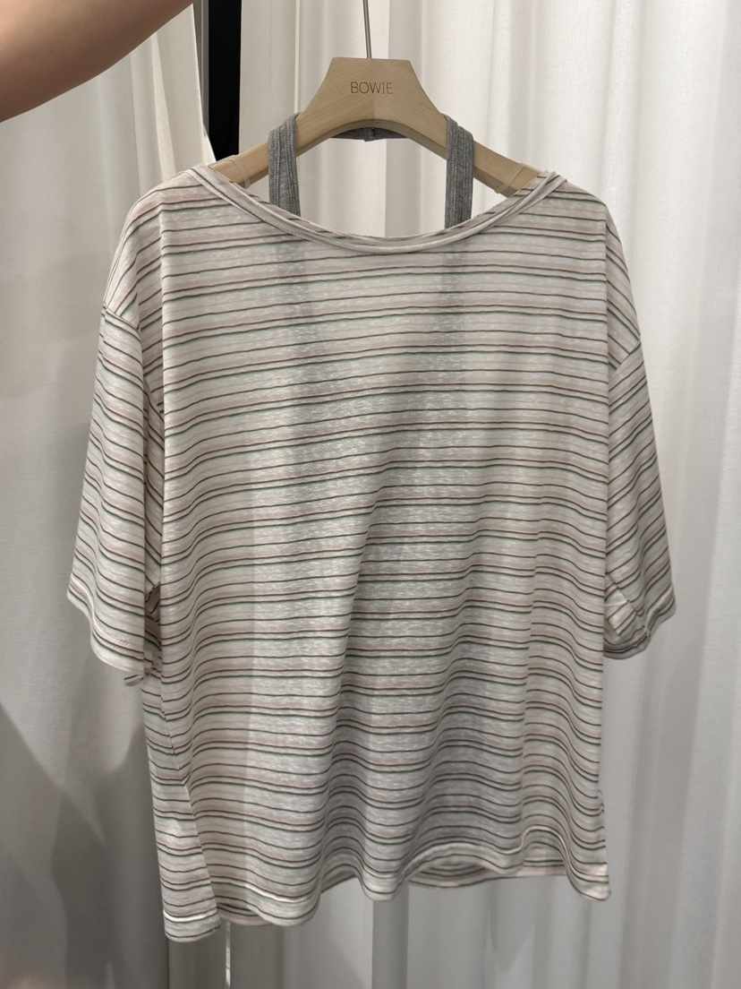 BOWIE韓國代購女裝新款休閑推薦人氣26夏季T恤不含內搭條紋BOWIET恤