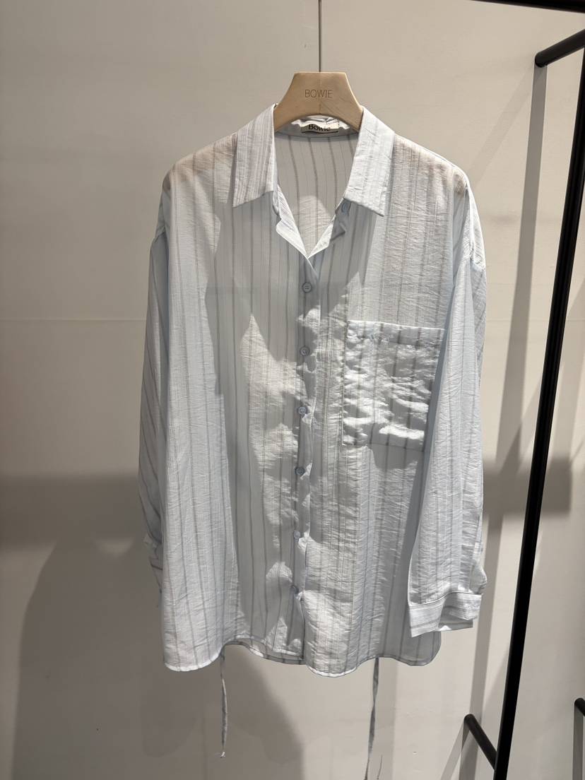 BOWIE東大門代購女裝新品推薦職業人氣襯衫蕾絲衫含腰繩條紋BOWIE襯衫/蕾絲衫