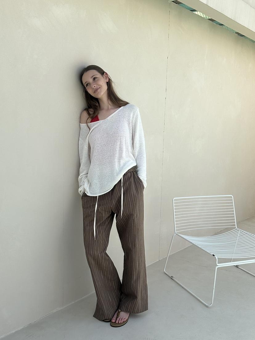 BOWIE韓國代購女裝新款時尚人氣26夏季休閑職業休閑褲條紋BOWIE休閑褲