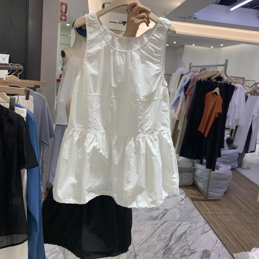 SPAGHETTI韓國直郵女士新款休閑26春夏職業推薦吊帶背心褶皺spaghetti吊帶/背心