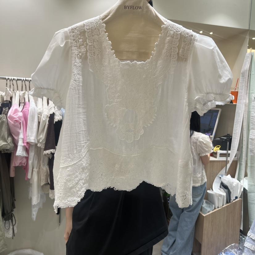 BY FLOW韓國代購女士新品人氣推薦26春夏襯衫蕾絲衫刺繡BY FLOW襯衫/蕾絲衫