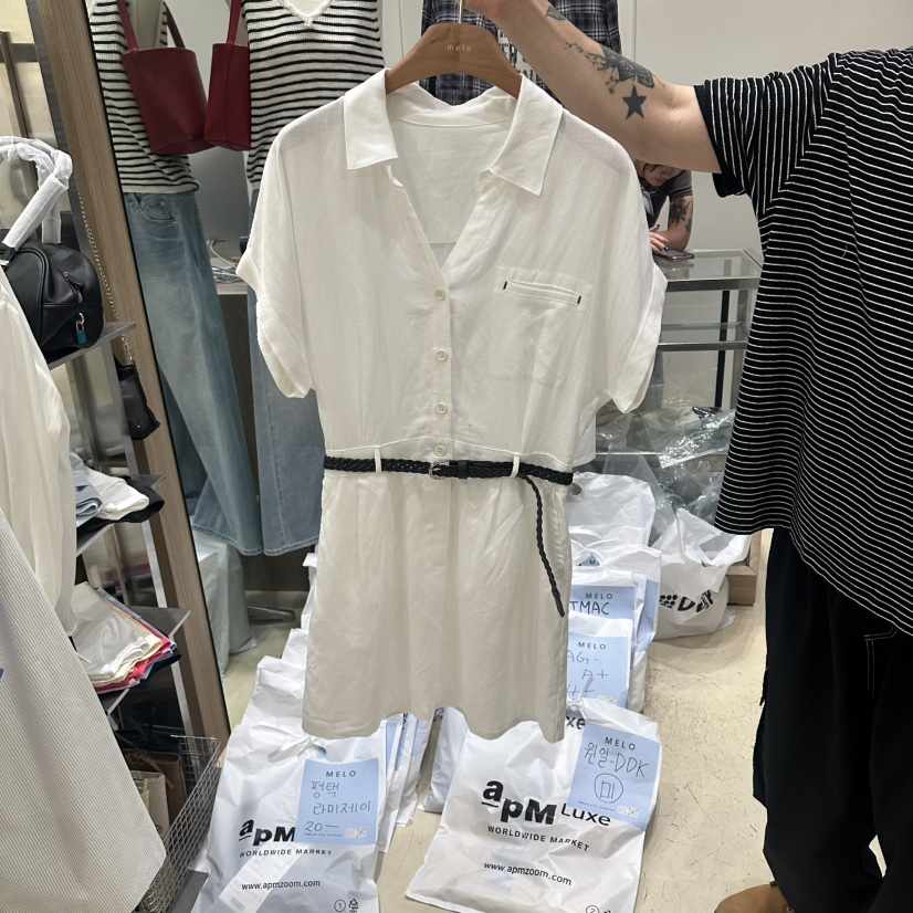 MELO韓國直郵實拍女士新品26春夏休閑26夏季連衣裙含腰帶亞麻MELO連衣裙
