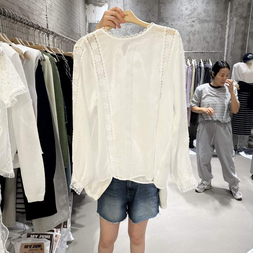 JUNI韓國直郵女士新款26春夏時尚職業推薦26夏季襯衫蕾絲衫my juni襯衫/蕾絲衫