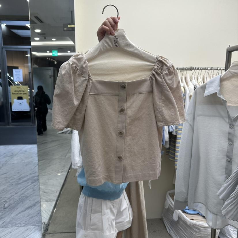 AMOEBA韓國代購女裝新品26夏季人氣時尚襯衫蕾絲衫亞麻布AMOEBA襯衫/蕾絲衫