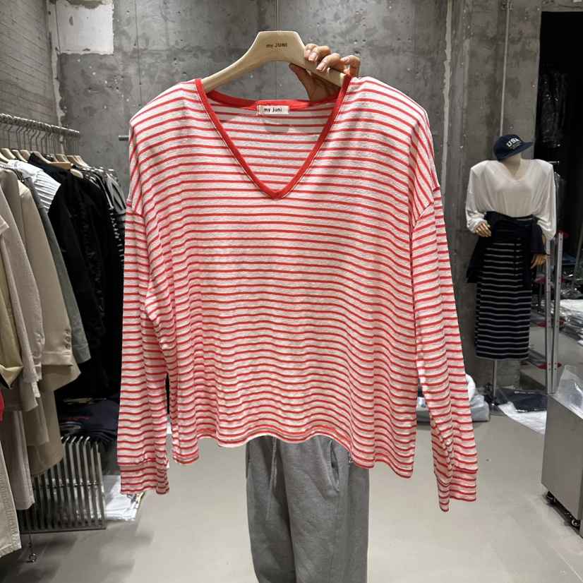 JUNI韓國代購女裝新款時尚26夏季人氣職業熱賣長袖T恤亞麻my juni長袖T恤