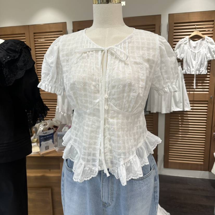 TRES BIEN韓國直郵女裝新款人氣熱賣職業襯衫蕾絲衫短款TRES BIEN襯衫/蕾絲衫