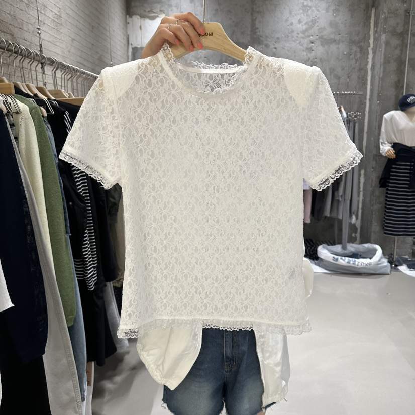 JUNI韓國直郵實拍女士新款26春夏職業熱賣襯衫蕾絲衫蕾絲my juni襯衫/蕾絲衫