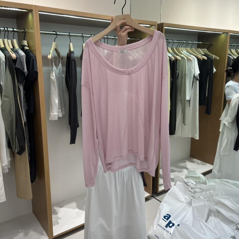 ALOT韓國直郵實拍女士新品人氣職業26夏季時尚長袖T恤絲帶A LOT長袖T恤