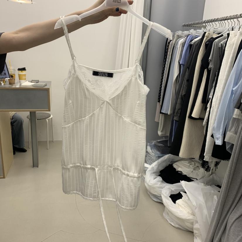 STAINLESS韓國東大門直郵女裝新品熱賣吊帶背心蕾絲條紋緞面STAINLESS吊帶/背心