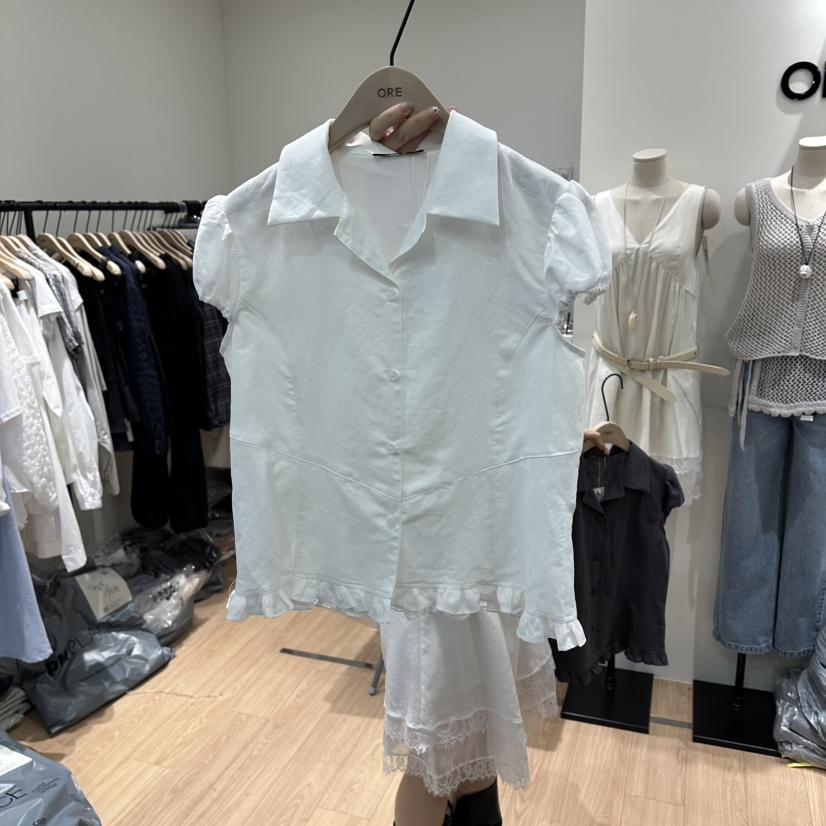 ORE-P韓國直郵女士新品時尚休閑推薦職業襯衫蕾絲衫亞麻ORE襯衫/蕾絲衫