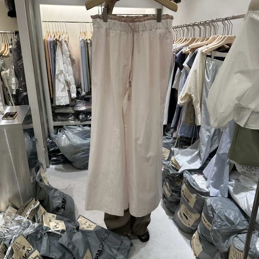 BERTHA韓國代購女士新款26春夏休閑人氣職業休閑褲條紋緞BERTHA休閑褲