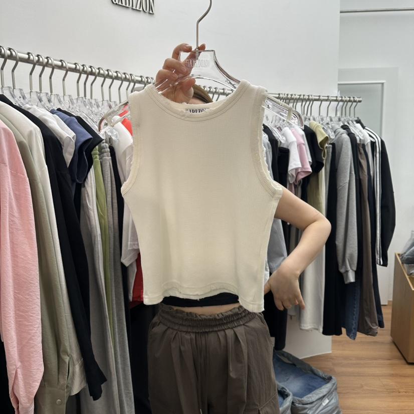 GABIZON韓國直郵實拍女裝新款時尚熱賣吊帶背心華夫格格紋GABIZON吊帶/背心