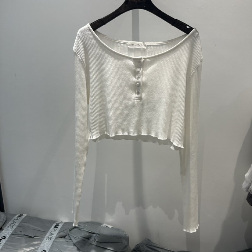 JANE BIRKIN東大門實拍韓國女裝新款休閑長袖T恤短款紐扣羅紋長款JANE BIRKIN設計師品牌長袖T恤