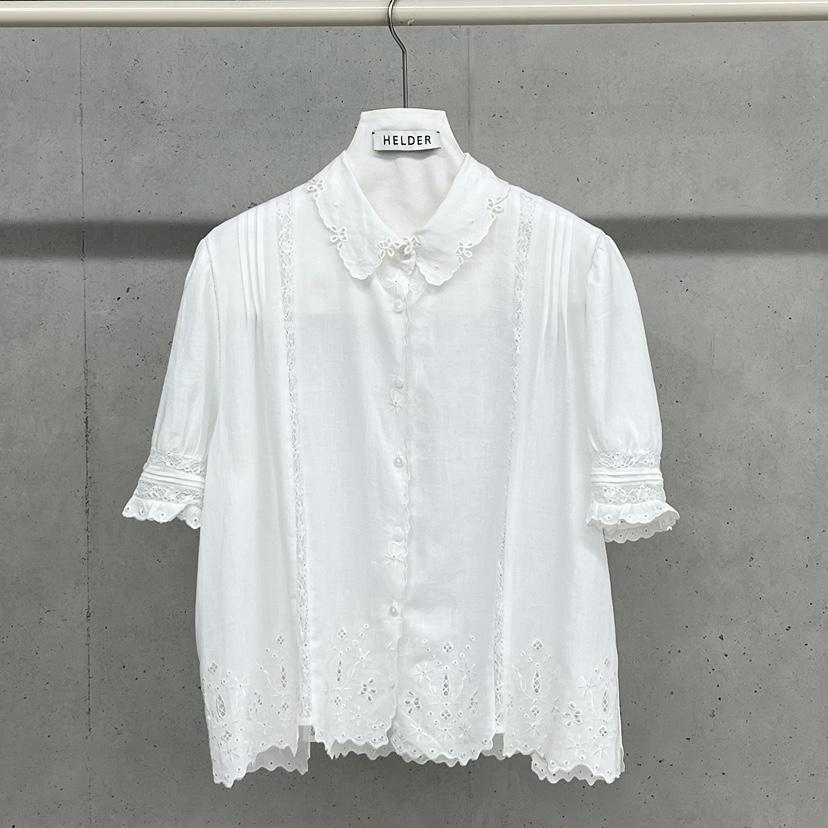 HELDER-P韓國東大門代購女裝新款26春夏襯衫蕾絲衫刺繡純棉HELDER襯衫/蕾絲衫