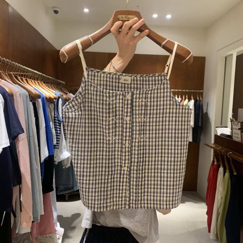 HEBON韓國代購女士新款職業26春夏推薦時尚人氣吊帶背心格子HEBON吊帶/背心