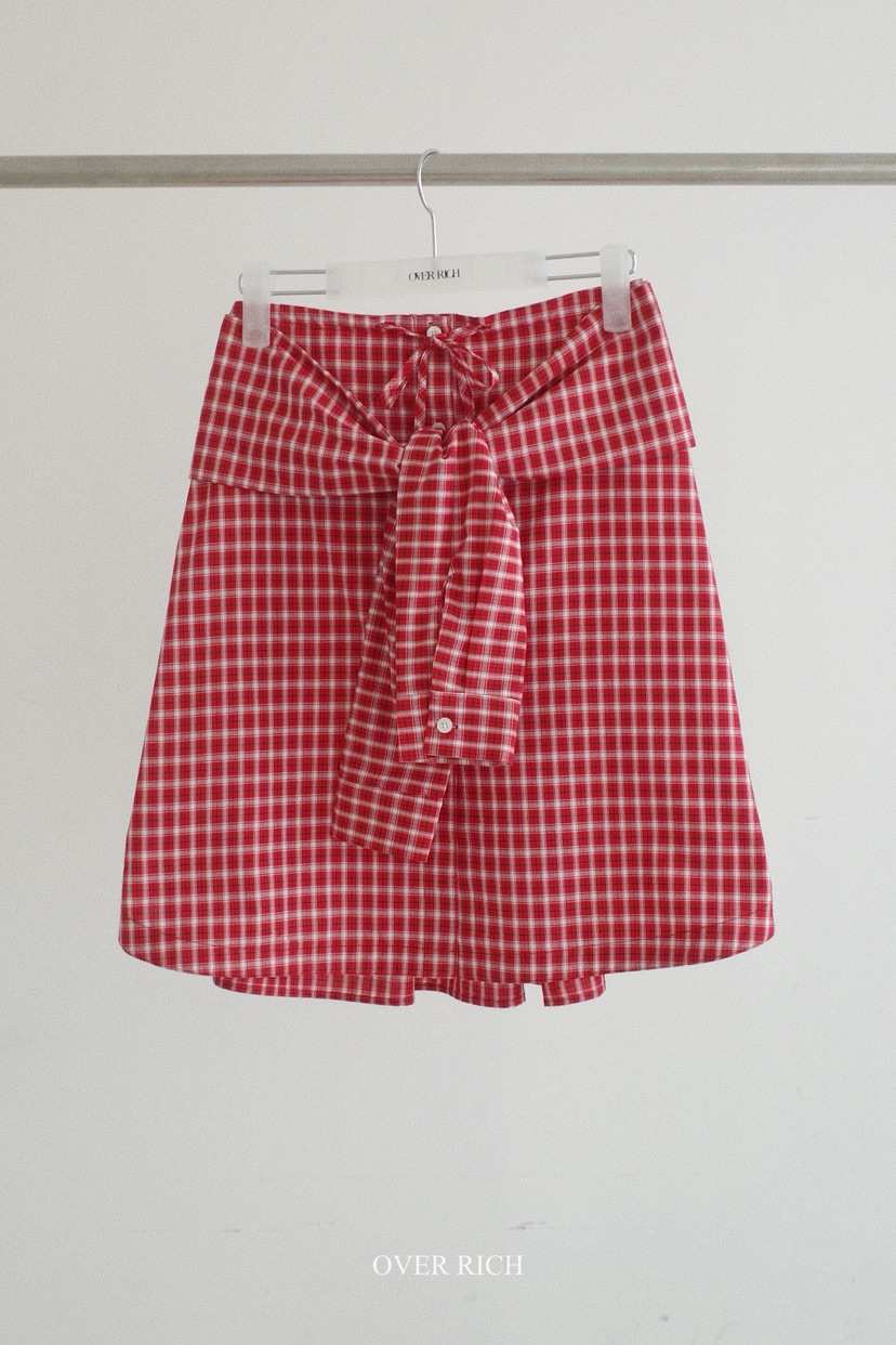 OVER RICH韓國直郵女士新品職業休閑半身裙中短裙格子疊穿OVER RICH半身裙/中短裙