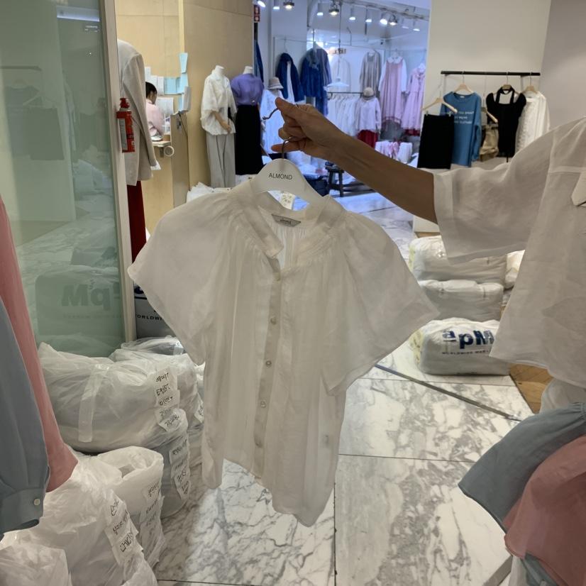 ALMOND韓國代購女士新品推薦26春夏熱賣休閑襯衫蕾絲衫褶皺ALMOND襯衫/蕾絲衫