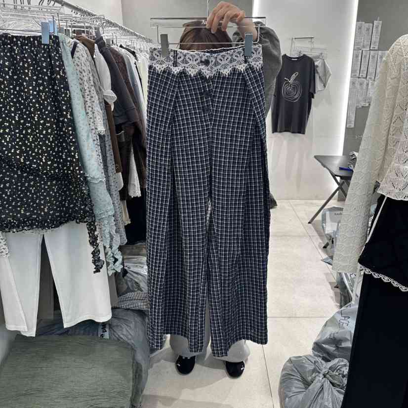 ANDE韓國東大門直郵女裝新品人氣熱賣26春夏休閑褲格子褶裥Ande休閑褲