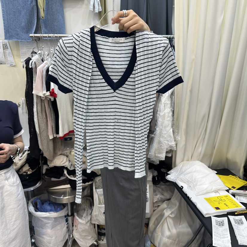 BILLION-L韓國直郵女裝新款26夏季時尚T恤含圍巾披肩條紋BILLION-LT恤