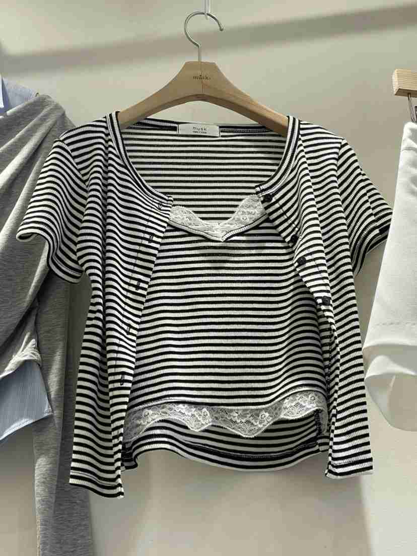 MUSK韓國代購女裝新款職業推薦26春夏T恤羊毛衫假兩件開襟MUSKT恤